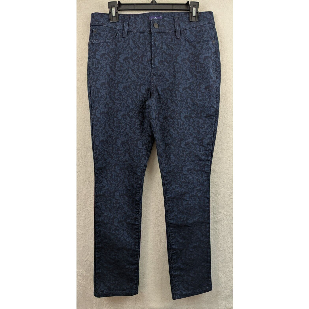 NYDJ sz 8P Legging Jegging leaf print dark blue stretchy mid rise skinny 3276